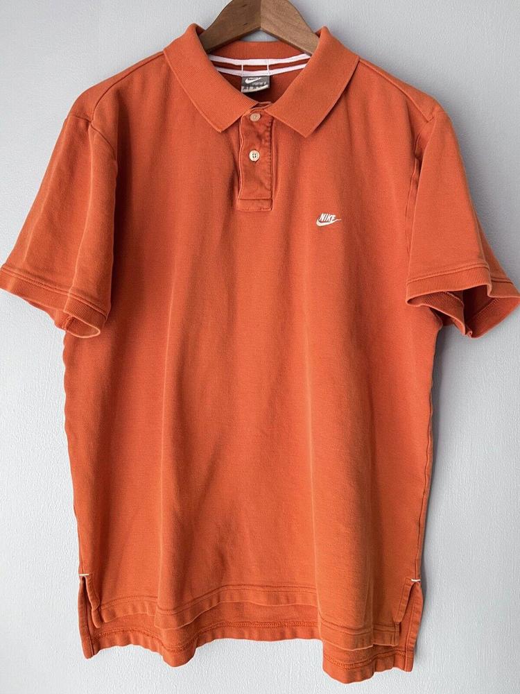 Nike Sportswear Polo Shirt Logo Embroidered Orange Gray Tag ISSUES Mens L